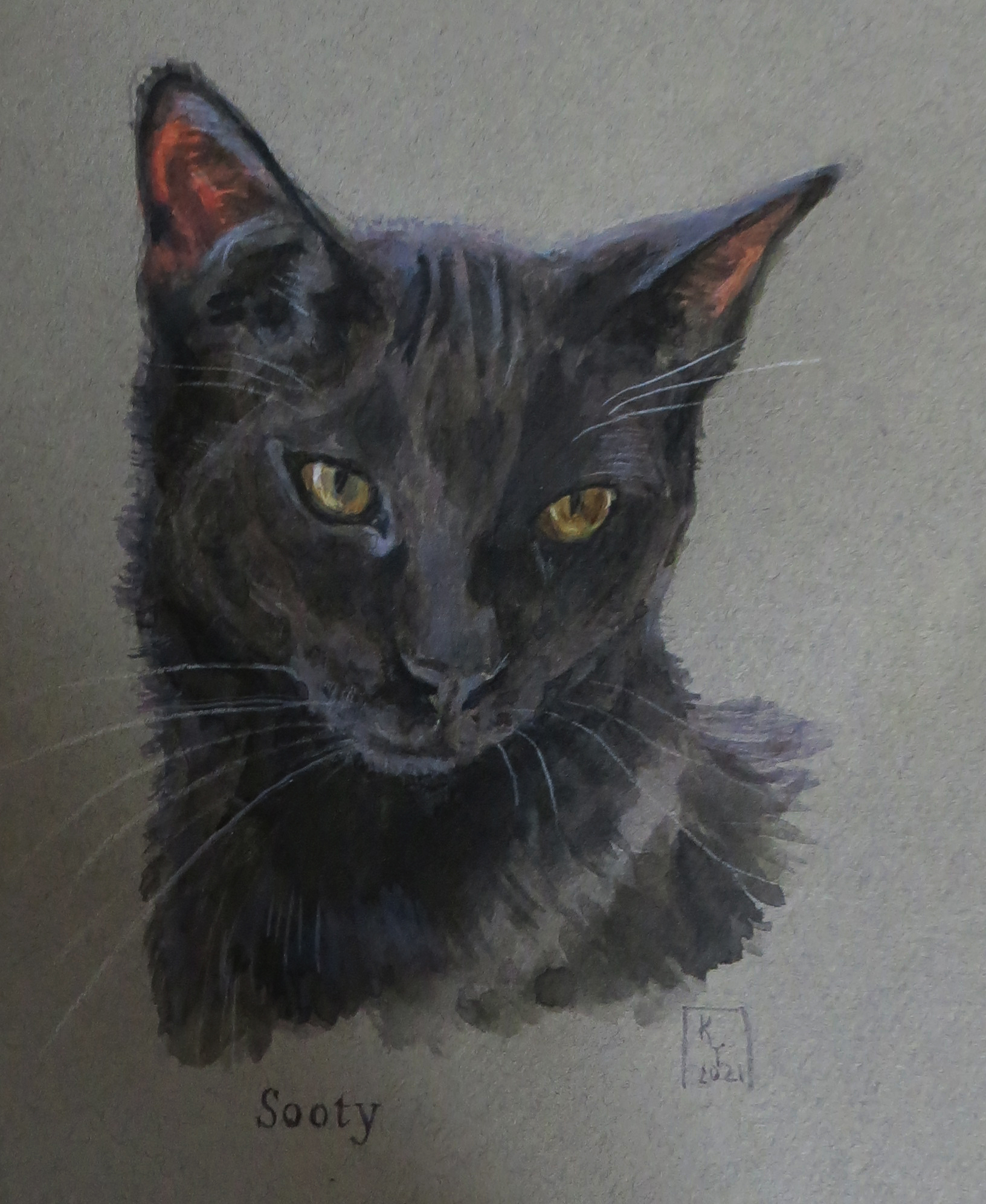 black cat watercolour portrait